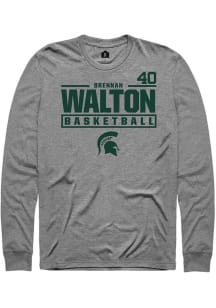 Brennan Walton  Michigan State Spartans Graphite Rally NIL Stacked Box Long Sleeve T Shirt