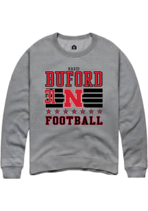 Mario Buford  Rally Nebraska Cornhuskers Mens Grey Football NIL Striped Long Sleeve Crew Sweatshir..
