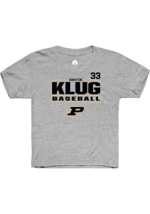 Austin Klug  Rally Purdue Boilermakers Youth Grey NIL Stacked Box Short Sleeve T-Shirt
