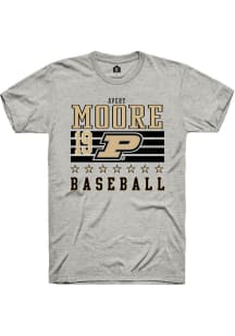 Avery Moore  Purdue Boilermakers Ash Rally NIL Striped Short Sleeve T Shirt