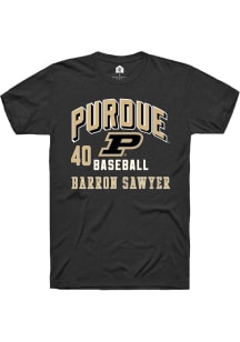 Barron Sawyer  Purdue Boilermakers Black Rally NIL Arch Logo Short Sleeve T Shirt
