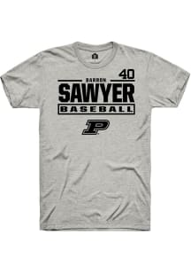 Barron Sawyer  Purdue Boilermakers Ash Rally NIL Stacked Box Short Sleeve T Shirt