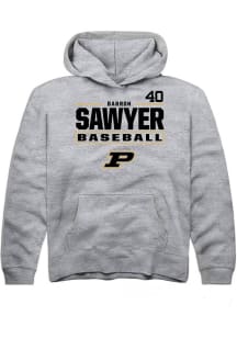 Barron Sawyer  Rally Purdue Boilermakers Youth Grey NIL Stacked Box Long Sleeve Hoodie