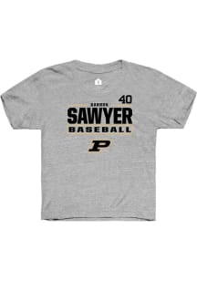 Barron Sawyer  Rally Purdue Boilermakers Youth Grey NIL Stacked Box Short Sleeve T-Shirt