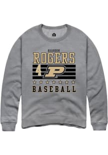 Brandon Rogers  Rally Purdue Boilermakers Mens Grey NIL Striped Long Sleeve Crew Sweatshirt