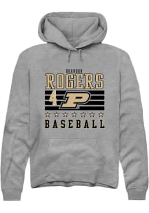 Brandon Rogers  Rally Purdue Boilermakers Mens Grey NIL Striped Long Sleeve Hoodie