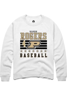 Brandon Rogers  Rally Purdue Boilermakers Mens White NIL Striped Long Sleeve Crew Sweatshirt