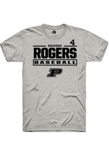 Brandon Rogers  Purdue Boilermakers Ash Rally NIL Stacked Box Short Sleeve T Shirt