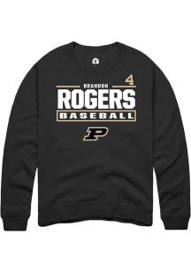 Brandon Rogers  Rally Purdue Boilermakers Mens Black NIL Stacked Box Long Sleeve Crew Sweatshirt