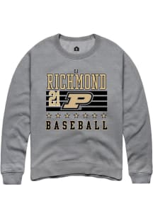 CJ Richmond  Rally Purdue Boilermakers Mens Grey NIL Striped Long Sleeve Crew Sweatshirt