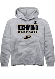 CJ Richmond  Rally Purdue Boilermakers Youth Grey NIL Stacked Box Long Sleeve Hoodie