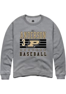 Eli Anderson  Rally Purdue Boilermakers Mens Grey NIL Striped Long Sleeve Crew Sweatshirt
