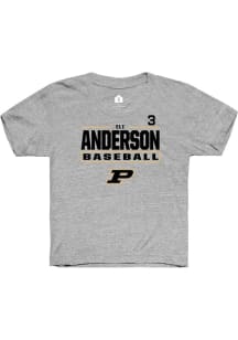 Eli Anderson  Rally Purdue Boilermakers Youth Grey NIL Stacked Box Short Sleeve T-Shirt