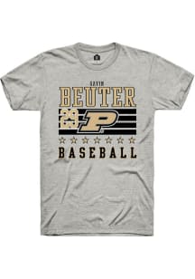 Gavin Beuter  Purdue Boilermakers Ash Rally NIL Striped Short Sleeve T Shirt