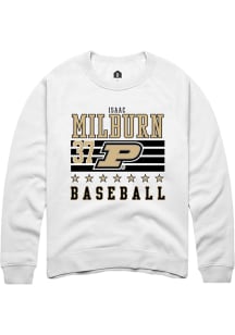 Isaac Milburn  Rally Purdue Boilermakers Mens White NIL Striped Long Sleeve Crew Sweatshirt