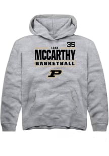 Lana McCarthy  Rally Purdue Boilermakers Youth Grey NIL Stacked Box Long Sleeve Hoodie