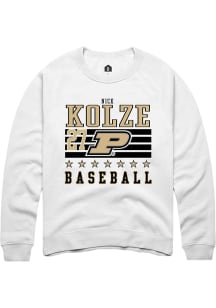 Nick Kolze  Rally Purdue Boilermakers Mens White NIL Striped Long Sleeve Crew Sweatshirt