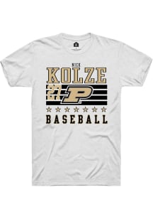 Nick Kolze  Purdue Boilermakers White Rally NIL Striped Short Sleeve T Shirt