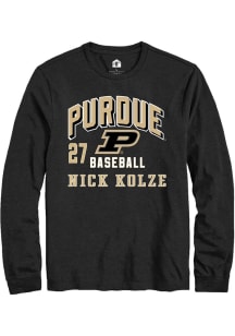 Nick Kolze  Purdue Boilermakers Black Rally NIL Arch Logo Long Sleeve T Shirt