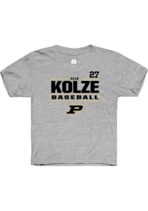 Nick Kolze  Rally Purdue Boilermakers Youth Grey NIL Stacked Box Short Sleeve T-Shirt