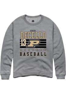 Sergio DeCello  Rally Purdue Boilermakers Mens Grey NIL Striped Long Sleeve Crew Sweatshirt