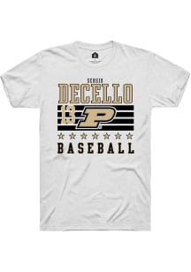Sergio DeCello  Purdue Boilermakers White Rally NIL Striped Short Sleeve T Shirt