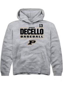 Sergio DeCello  Rally Purdue Boilermakers Youth Grey NIL Stacked Box Long Sleeve Hoodie