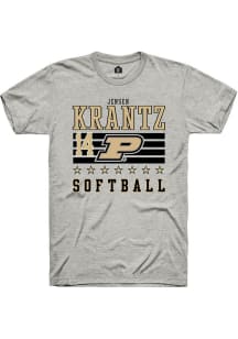 Jensen Krantz  Purdue Boilermakers Ash Rally NIL Striped Short Sleeve T Shirt