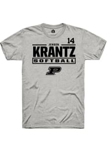 Jensen Krantz  Purdue Boilermakers Ash Rally NIL Stacked Box Short Sleeve T Shirt