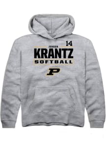 Jensen Krantz  Rally Purdue Boilermakers Youth Grey NIL Stacked Box Long Sleeve Hoodie