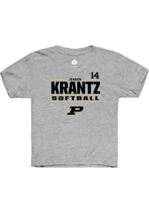 Jensen Krantz  Rally Purdue Boilermakers Youth Grey NIL Stacked Box Short Sleeve T-Shirt