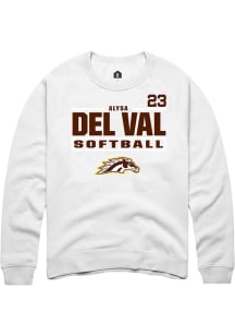 Alysa Del Val  Rally Western Michigan Broncos Mens White NIL Stacked Box Long Sleeve Crew Sweatshi..