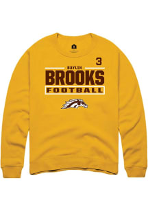 Baylin Brooks  Rally Western Michigan Broncos Mens Gold Football NIL Stacked Box Long Sleeve Crew..