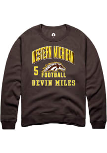 Devin Miles  Rally Western Michigan Broncos Mens Brown Football NIL Arch Logo Long Sleeve Crew Swe..