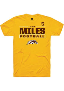 Devin Miles  Western Michigan Broncos Gold Rally Football NIL Stacked Box Short Sleeve T Shirt