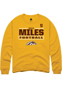Devin Miles  Rally Western Michigan Broncos Mens Gold Football NIL Stacked Box Long Sleeve Crew Sw..