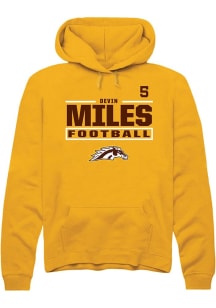 Devin Miles  Rally Western Michigan Broncos Mens Gold Football NIL Stacked Box Long Sleeve Hoodie