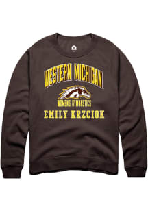Emily Krzciok  Rally Western Michigan Broncos Mens Brown NIL Arch Logo Long Sleeve Crew Sweatshirt