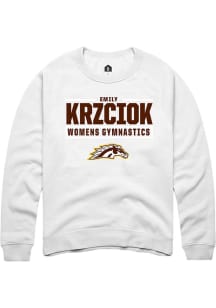 Emily Krzciok  Rally Western Michigan Broncos Mens White NIL Stacked Box Long Sleeve Crew Sweatshi..