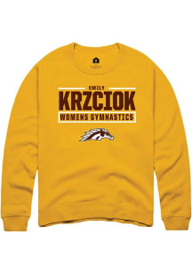 Emily Krzciok  Rally Western Michigan Broncos Mens Gold NIL Stacked Box Long Sleeve Crew Sweatshir..
