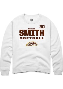 Haleigh Smith  Rally Western Michigan Broncos Mens White NIL Stacked Box Long Sleeve Crew Sweatshi..