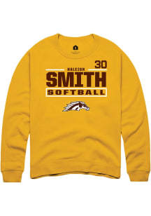 Haleigh Smith  Rally Western Michigan Broncos Mens Gold NIL Stacked Box Long Sleeve Crew Sweatshir..