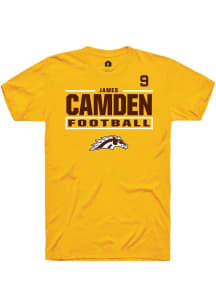 James Camden  Western Michigan Broncos Gold Rally Football NIL Stacked Box Short Sleeve T Shirt