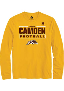 James Camden  Western Michigan Broncos Gold Rally Football NIL Stacked Box Long Sleeve T Shirt