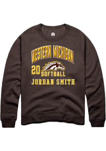 Jordan Smith  Rally Western Michigan Broncos Mens Brown NIL Arch Logo Long Sleeve Crew Sweatshirt