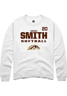 Jordan Smith  Rally Western Michigan Broncos Mens White NIL Stacked Box Long Sleeve Crew Sweatshir..