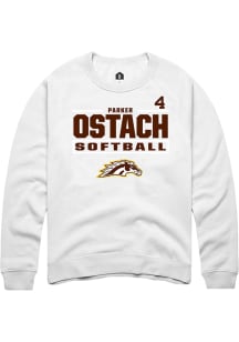 Parker Ostach  Rally Western Michigan Broncos Mens White NIL Stacked Box Long Sleeve Crew Sweatshi..