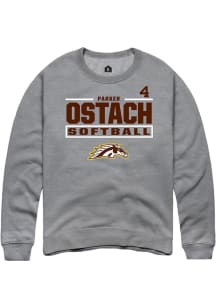 Parker Ostach  Rally Western Michigan Broncos Mens Grey NIL Stacked Box Long Sleeve Crew Sweatshir..