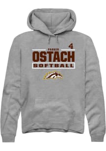 Parker Ostach  Rally Western Michigan Broncos Mens Grey NIL Stacked Box Long Sleeve Hoodie