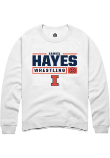 Samuel Hayes  Rally Illinois Fighting Illini Mens White NIL Stacked Box Long Sleeve Crew Sweatshir..